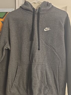 Nike Charcoal Gray Pullover Hoodie with White Swoosh
